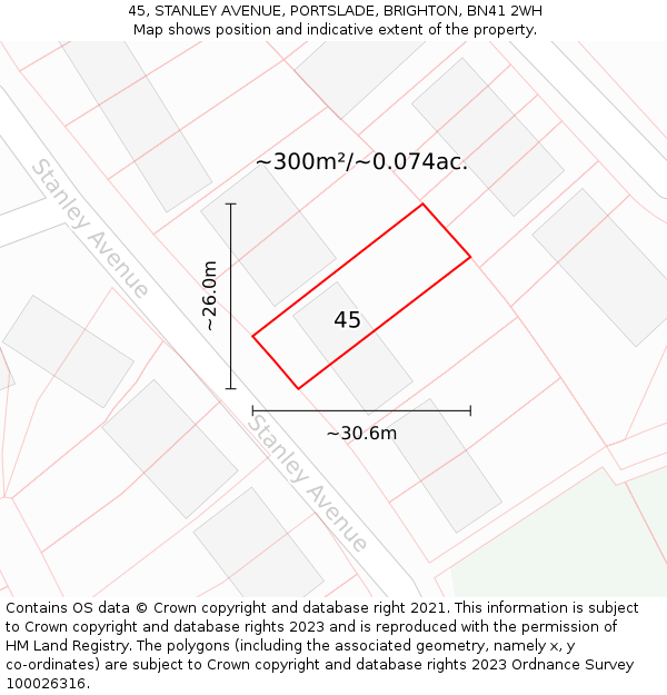 45, STANLEY AVENUE, PORTSLADE, BRIGHTON, BN41 2WH: Plot and title map