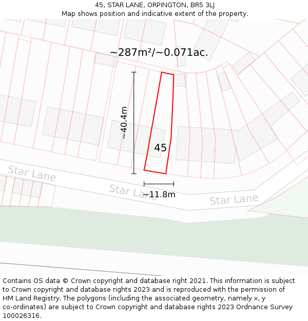 45, STAR LANE, ORPINGTON, BR5 3LJ: Plot and title map