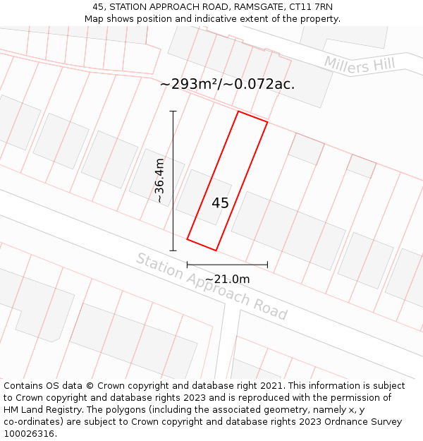 45, STATION APPROACH ROAD, RAMSGATE, CT11 7RN: Plot and title map