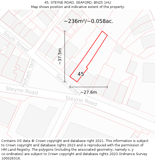 45, STEYNE ROAD, SEAFORD, BN25 1HU: Plot and title map