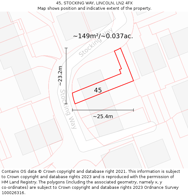 45, STOCKING WAY, LINCOLN, LN2 4FX: Plot and title map