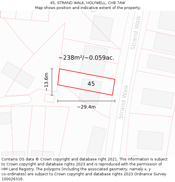 45, STRAND WALK, HOLYWELL, CH8 7AW: Plot and title map