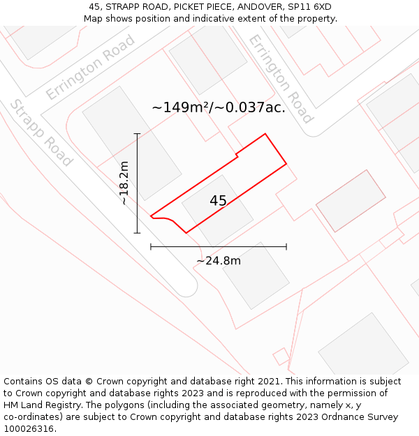 45, STRAPP ROAD, PICKET PIECE, ANDOVER, SP11 6XD: Plot and title map