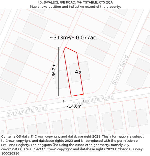 45, SWALECLIFFE ROAD, WHITSTABLE, CT5 2QA: Plot and title map