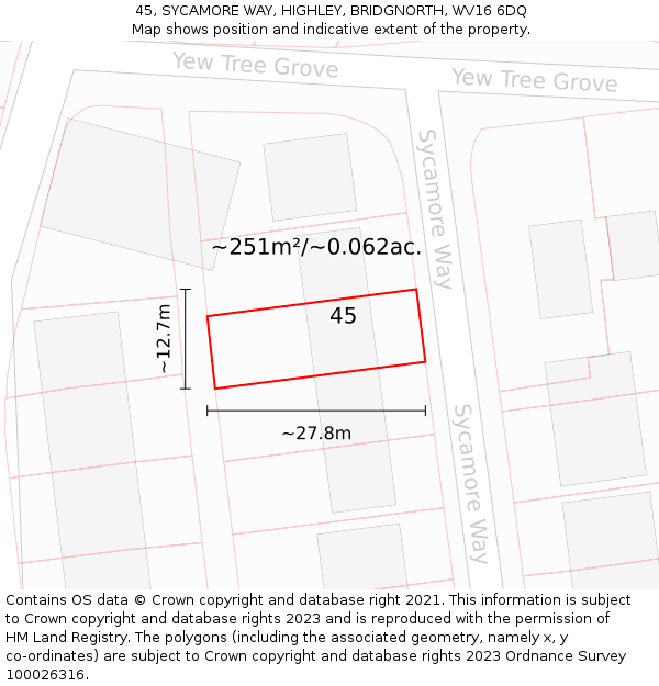 45, SYCAMORE WAY, HIGHLEY, BRIDGNORTH, WV16 6DQ: Plot and title map