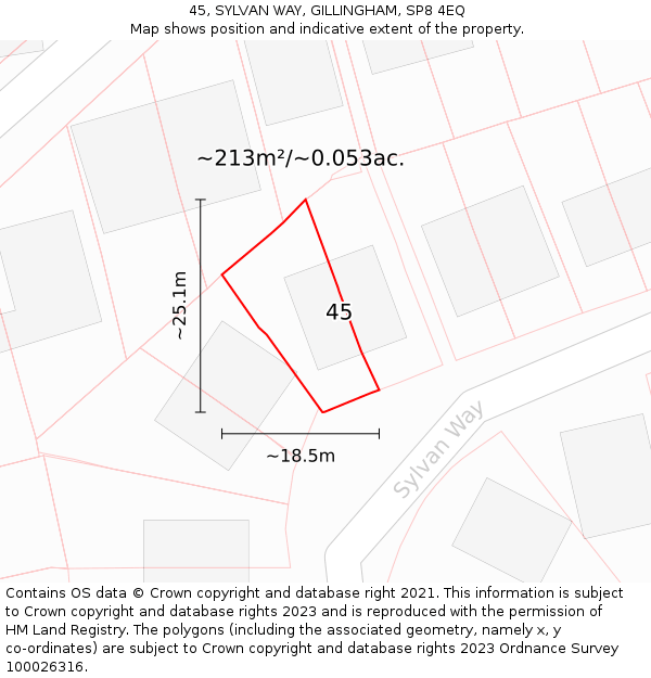 45, SYLVAN WAY, GILLINGHAM, SP8 4EQ: Plot and title map