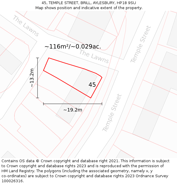 45, TEMPLE STREET, BRILL, AYLESBURY, HP18 9SU: Plot and title map