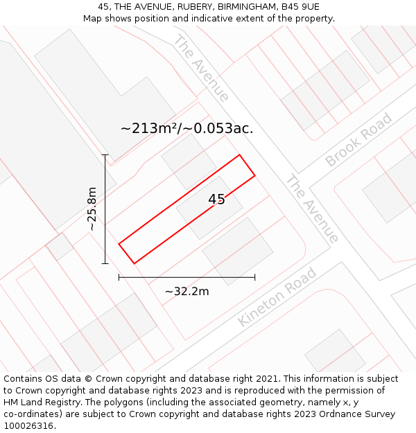 45, THE AVENUE, RUBERY, BIRMINGHAM, B45 9UE: Plot and title map