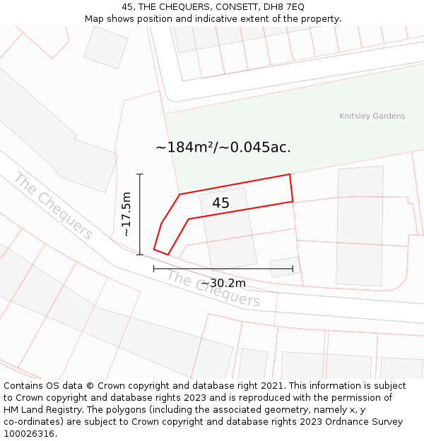 45, THE CHEQUERS, CONSETT, DH8 7EQ: Plot and title map