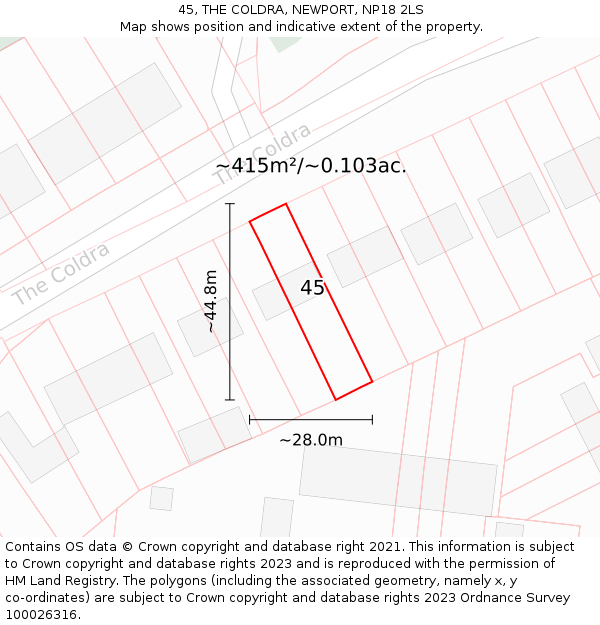 45, THE COLDRA, NEWPORT, NP18 2LS: Plot and title map