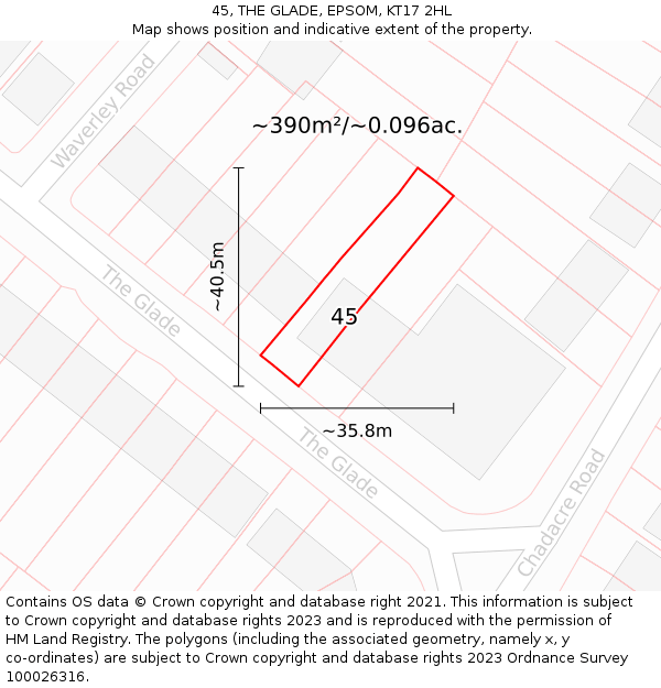 45, THE GLADE, EPSOM, KT17 2HL: Plot and title map