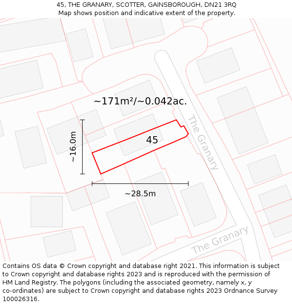 45, THE GRANARY, SCOTTER, GAINSBOROUGH, DN21 3RQ: Plot and title map