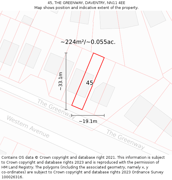 45, THE GREENWAY, DAVENTRY, NN11 4EE: Plot and title map