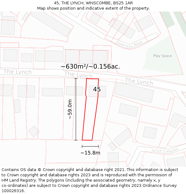 45, THE LYNCH, WINSCOMBE, BS25 1AR: Plot and title map