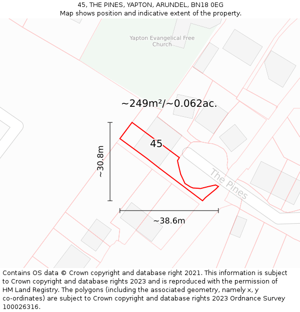 45, THE PINES, YAPTON, ARUNDEL, BN18 0EG: Plot and title map