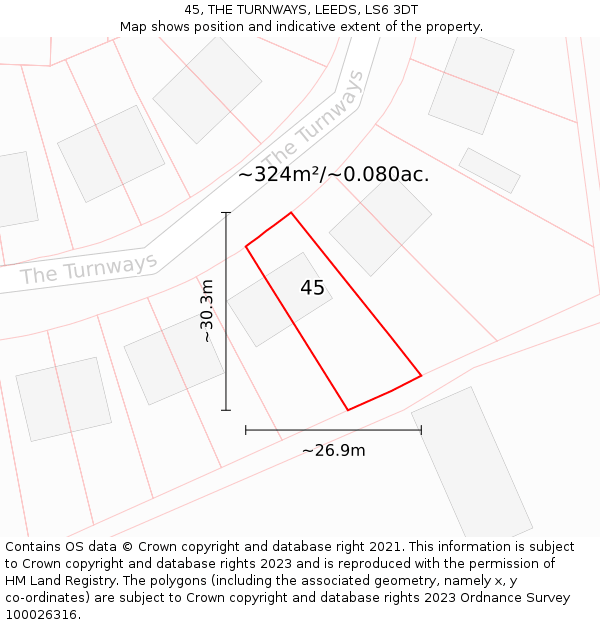 45, THE TURNWAYS, LEEDS, LS6 3DT: Plot and title map