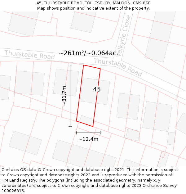 45, THURSTABLE ROAD, TOLLESBURY, MALDON, CM9 8SF: Plot and title map