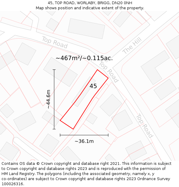 45, TOP ROAD, WORLABY, BRIGG, DN20 0NH: Plot and title map