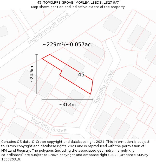 45, TOPCLIFFE GROVE, MORLEY, LEEDS, LS27 9AT: Plot and title map