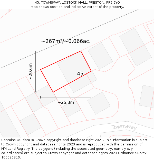 45, TOWNSWAY, LOSTOCK HALL, PRESTON, PR5 5YQ: Plot and title map