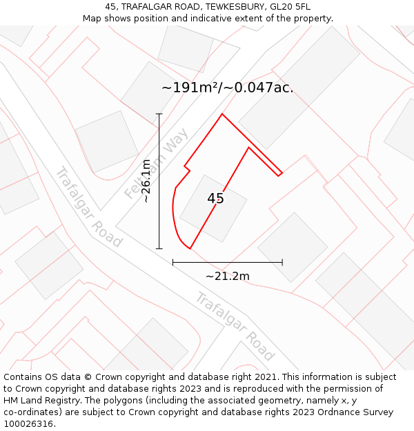 45, TRAFALGAR ROAD, TEWKESBURY, GL20 5FL: Plot and title map