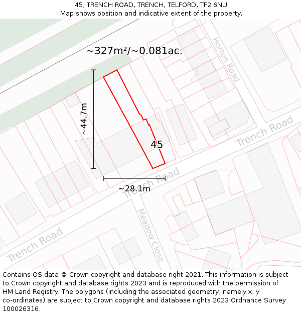 45, TRENCH ROAD, TRENCH, TELFORD, TF2 6NU: Plot and title map