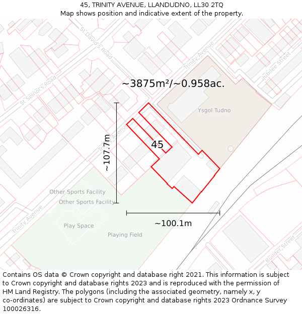 45, TRINITY AVENUE, LLANDUDNO, LL30 2TQ: Plot and title map