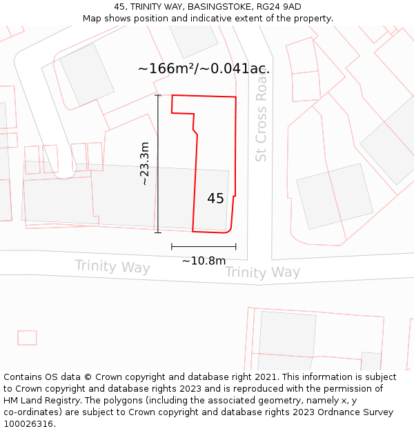 45, TRINITY WAY, BASINGSTOKE, RG24 9AD: Plot and title map