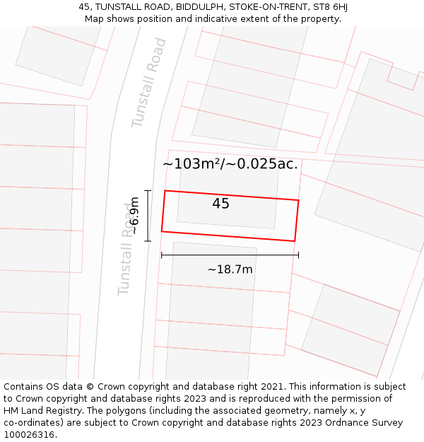 45, TUNSTALL ROAD, BIDDULPH, STOKE-ON-TRENT, ST8 6HJ: Plot and title map