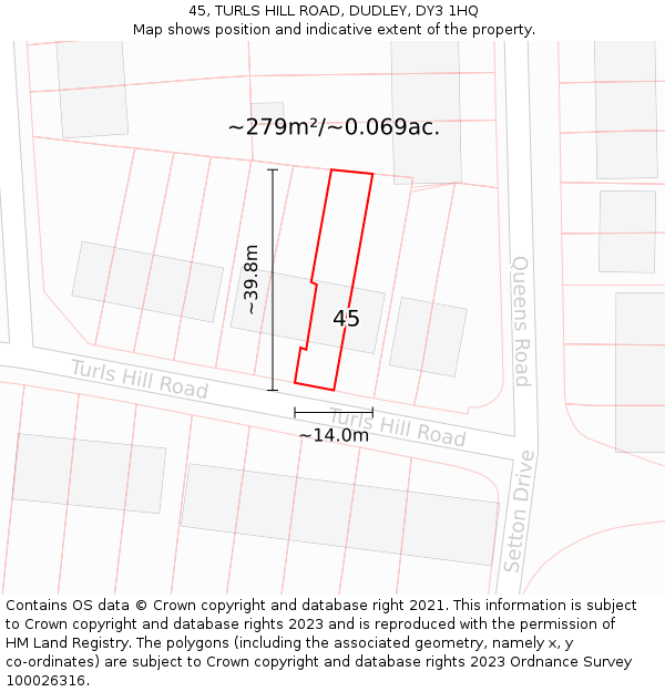 45, TURLS HILL ROAD, DUDLEY, DY3 1HQ: Plot and title map