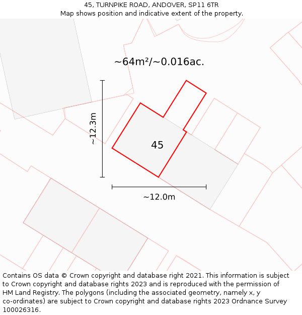 45, TURNPIKE ROAD, ANDOVER, SP11 6TR: Plot and title map