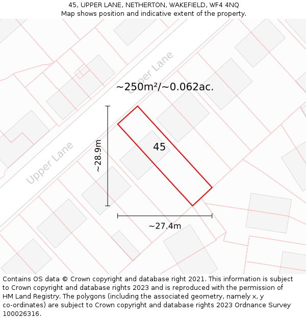 45, UPPER LANE, NETHERTON, WAKEFIELD, WF4 4NQ: Plot and title map