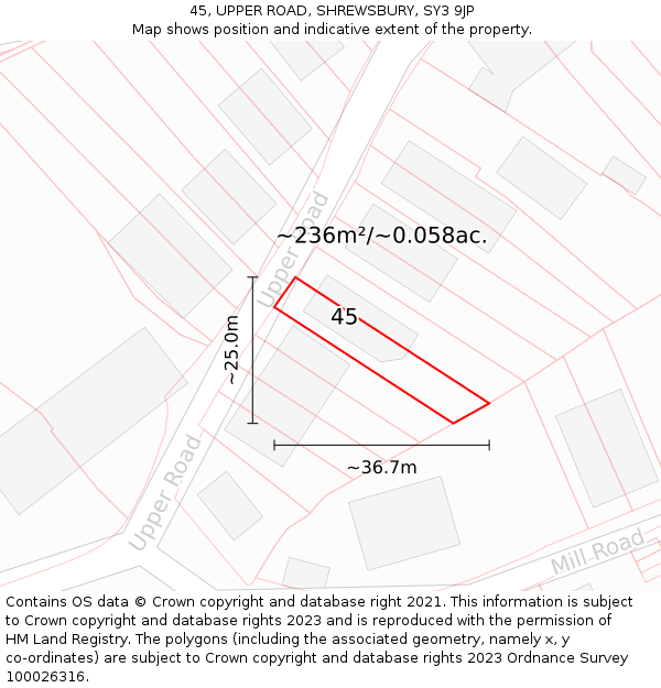 45, UPPER ROAD, SHREWSBURY, SY3 9JP: Plot and title map