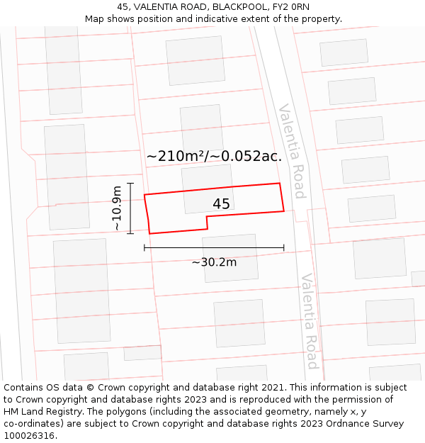 45, VALENTIA ROAD, BLACKPOOL, FY2 0RN: Plot and title map