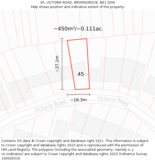 45, VICTORIA ROAD, BROMSGROVE, B61 0DW: Plot and title map