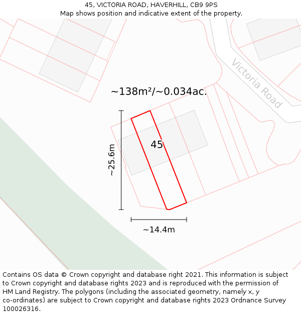 45, VICTORIA ROAD, HAVERHILL, CB9 9PS: Plot and title map