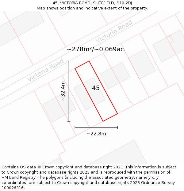 45, VICTORIA ROAD, SHEFFIELD, S10 2DJ: Plot and title map