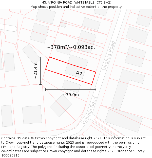 45, VIRGINIA ROAD, WHITSTABLE, CT5 3HZ: Plot and title map