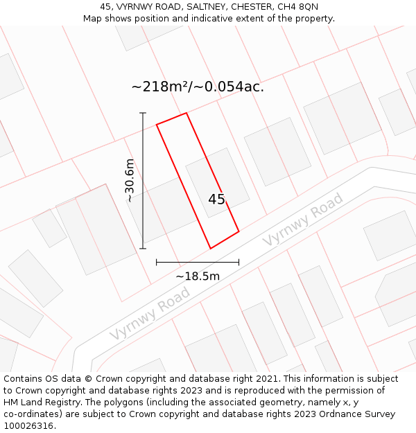 45, VYRNWY ROAD, SALTNEY, CHESTER, CH4 8QN: Plot and title map