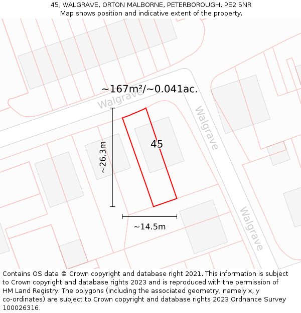 45, WALGRAVE, ORTON MALBORNE, PETERBOROUGH, PE2 5NR: Plot and title map