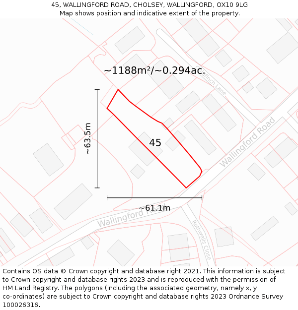 45, WALLINGFORD ROAD, CHOLSEY, WALLINGFORD, OX10 9LG: Plot and title map