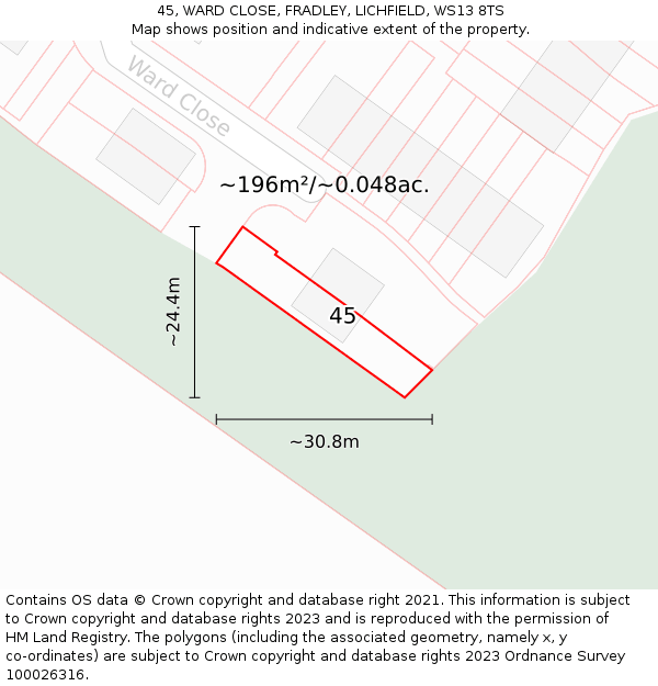 45, WARD CLOSE, FRADLEY, LICHFIELD, WS13 8TS: Plot and title map