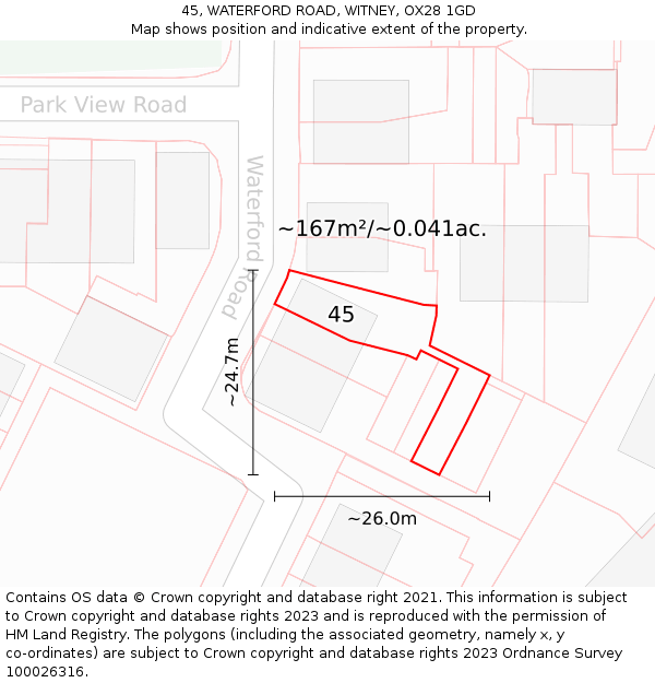 45, WATERFORD ROAD, WITNEY, OX28 1GD: Plot and title map