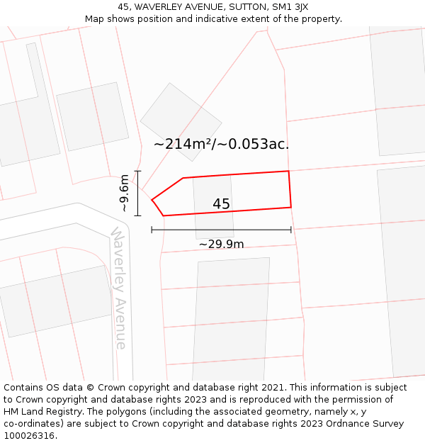 45, WAVERLEY AVENUE, SUTTON, SM1 3JX: Plot and title map