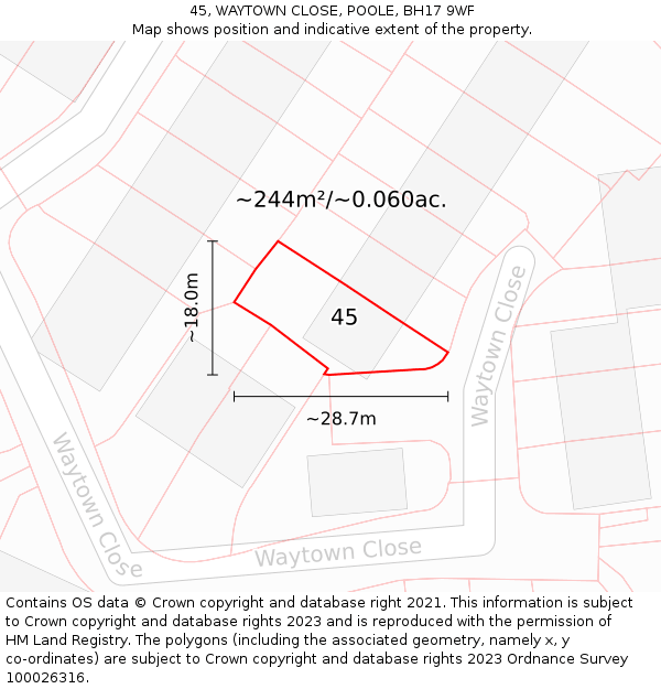 45, WAYTOWN CLOSE, POOLE, BH17 9WF: Plot and title map