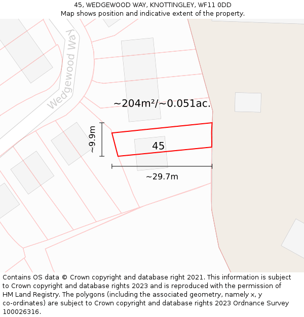 45, WEDGEWOOD WAY, KNOTTINGLEY, WF11 0DD: Plot and title map