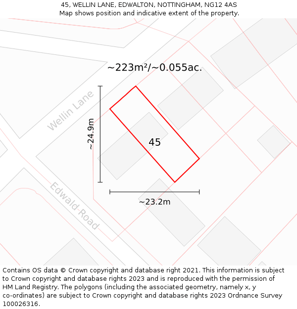 45, WELLIN LANE, EDWALTON, NOTTINGHAM, NG12 4AS: Plot and title map