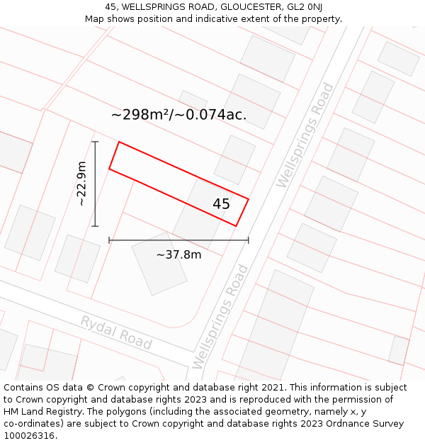 45, WELLSPRINGS ROAD, GLOUCESTER, GL2 0NJ: Plot and title map