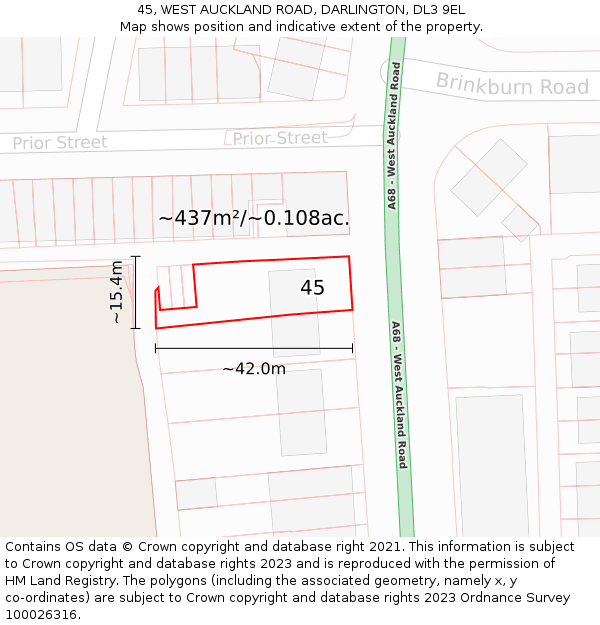 45, WEST AUCKLAND ROAD, DARLINGTON, DL3 9EL: Plot and title map