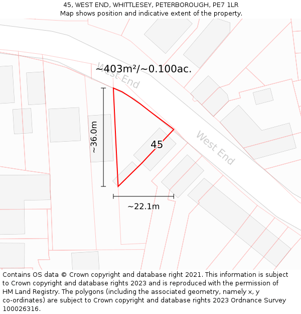 45, WEST END, WHITTLESEY, PETERBOROUGH, PE7 1LR: Plot and title map